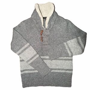Banana Republic Merino Wool Sherpa Sweater Toggle Pullover Gray M